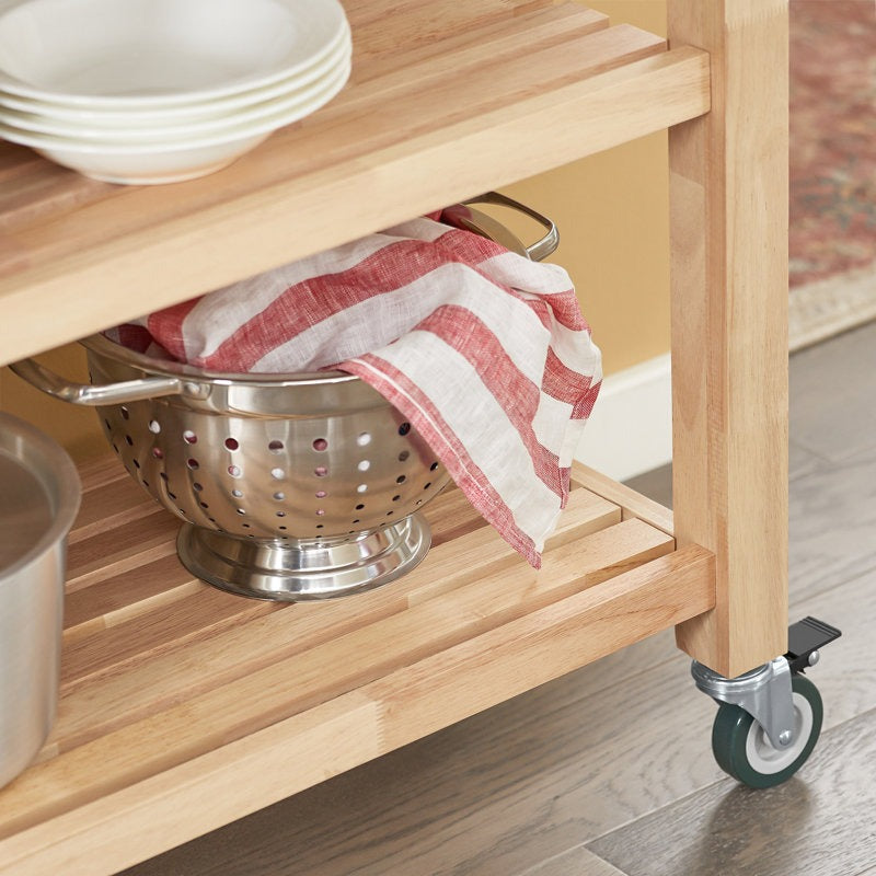 Andwele Wood Kitchen Bar Cart with Wheels – Rustic Mobile Serving & Storage Trolley