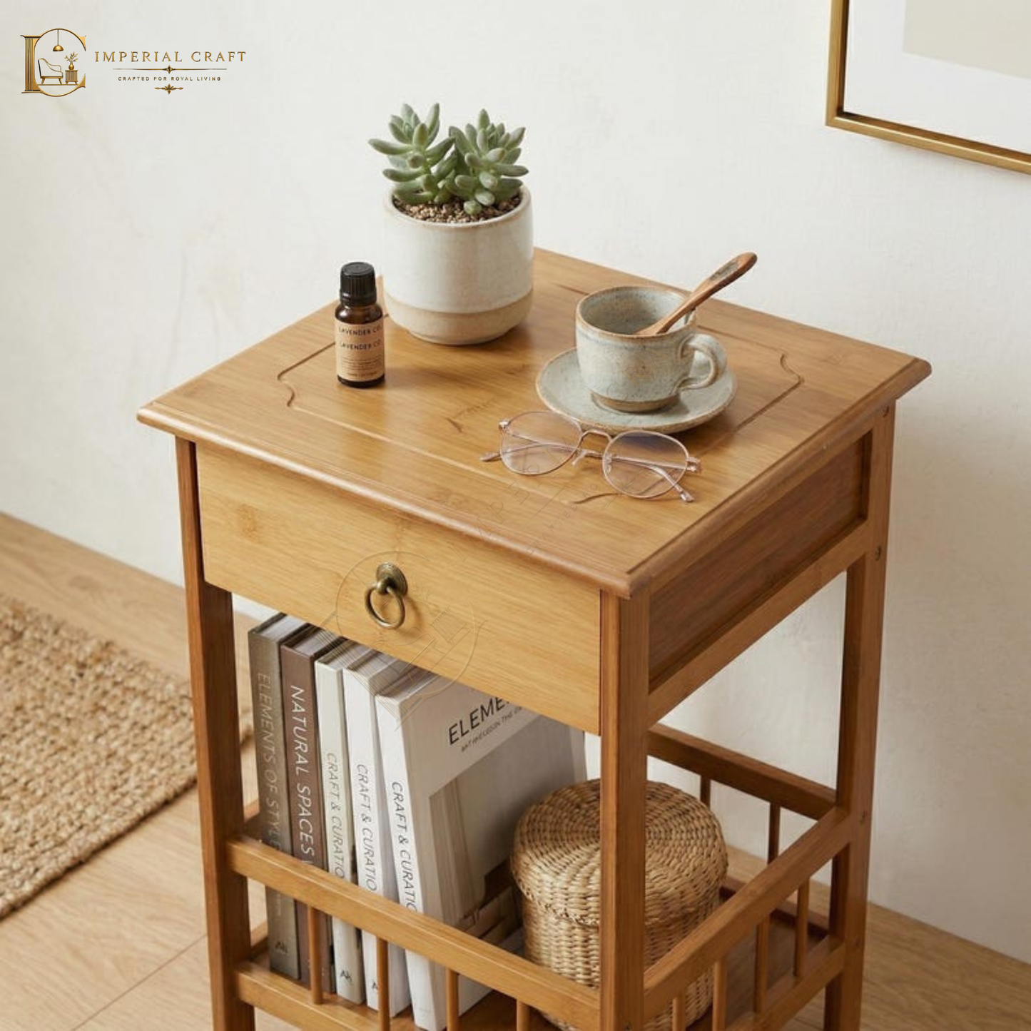 Solid wood Nightstand with Drawer | Boho Bedroom Side Table Storage Plant Stand
