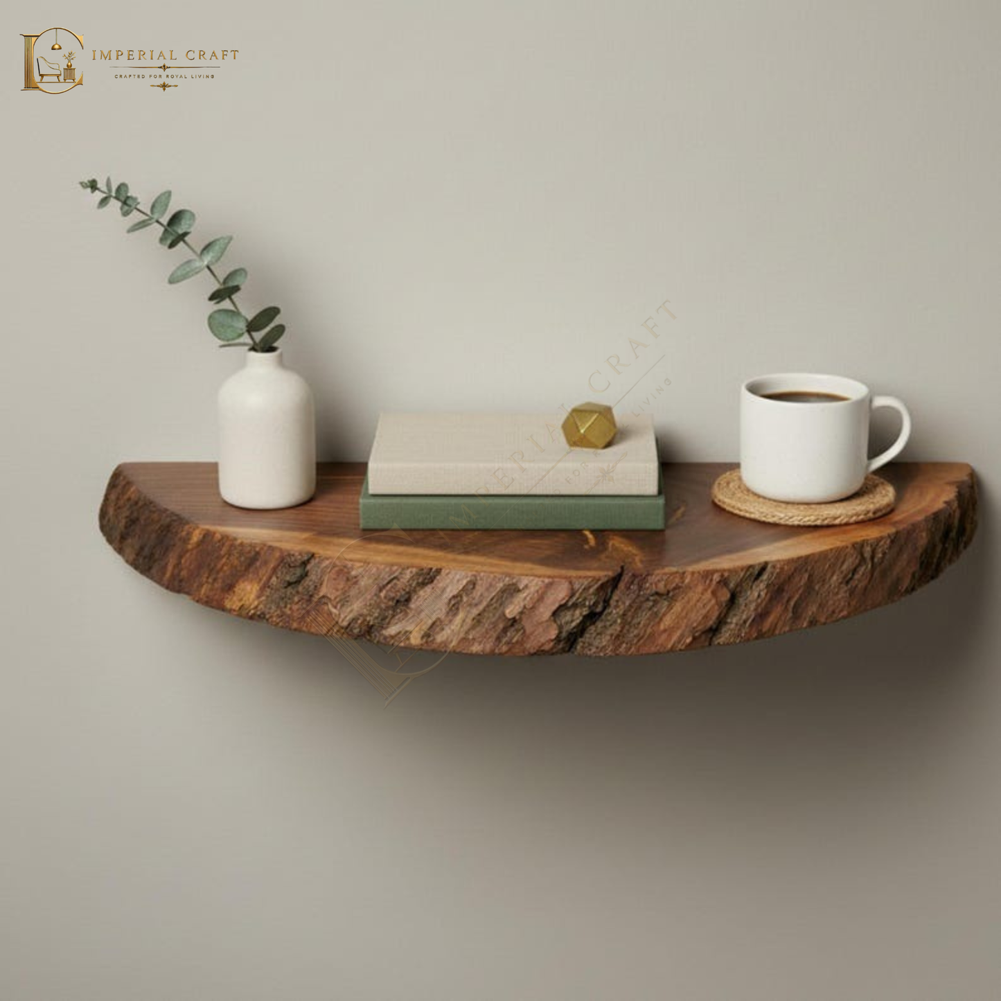 Rustic Half Round Live Edge Floating Shelf – Handmade Solid Sheesham Wood Wall Shelf, Natural Edge Bathroom & Entryway Decor