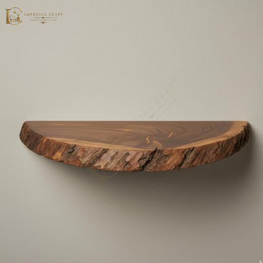 Rustic Half Round Live Edge Floating Shelf – Handmade Solid Sheesham Wood Wall Shelf, Natural Edge Bathroom & Entryway Decor