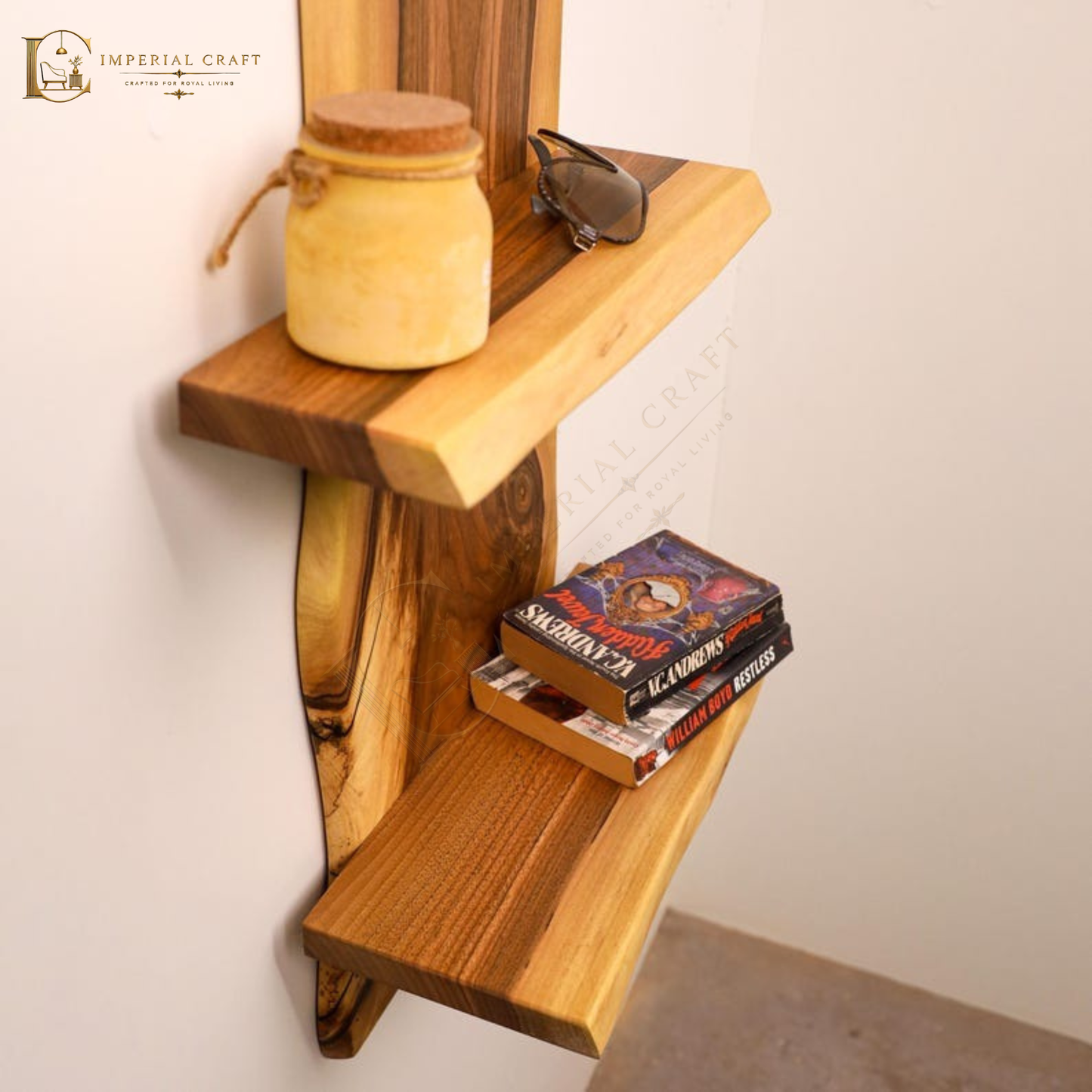 Live Edge Solid Sheesham Floating Shelf – Handmade Wall Mounted Wooden Shelf, Mid-Century Modern Bookshelf, Rustic Home Décor