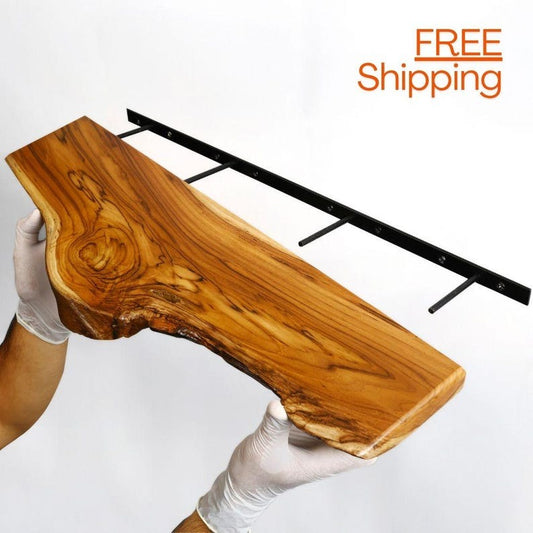 Live Edge Teak Floating Shelf β Rustic Modern Handmade Wood Wall Decor & Kitchen Shelves