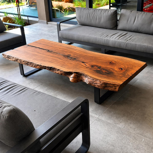 Live Edge Central Coffee Table, Modern Handmade Furniture Solid Wood Rustic Coffee Table | Natural Edge Slab Table | Large Coffee Table