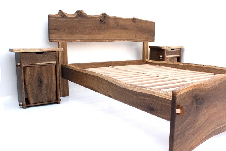 Live Edge Sheesham Wood Bed Frame – Handmade Solid Wood Platform Bed, Rustic Modern Bedroom Furniture