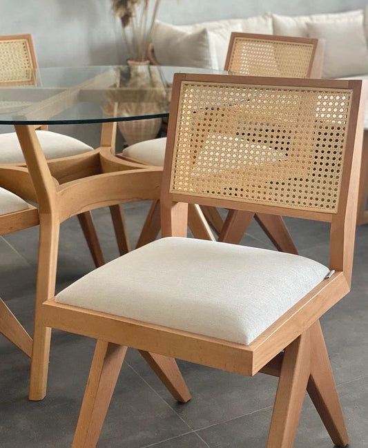Rattan Dining Chair – Solid Sheesham Wood Handcrafted Cane Dining Chair