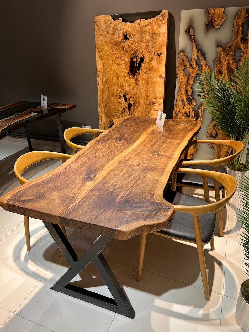 Custom Live Edge Sheesham Dining Table – Handmade Solid Wood Log Table | Natural Edge Rustic Dining Furniture