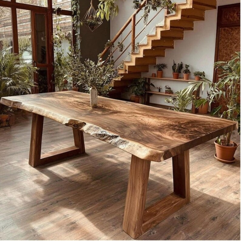 Custom Farmhouse Dining Table β Solid Sheesham Slab β Handmade Rustic Kitchen Table β Live Edge Furniture