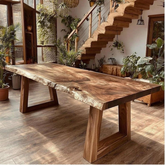 Custom Farmhouse Dining Table β Solid Sheesham Slab β Handmade Rustic Kitchen Table β Live Edge Furniture