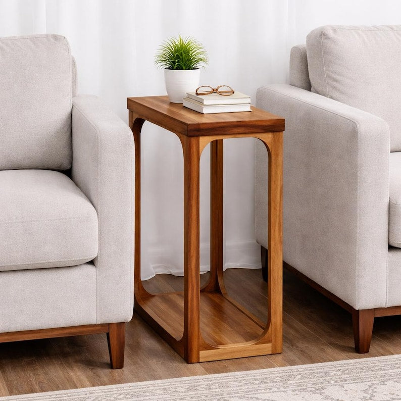 Handmade Solid Natural Wood Side Table Minimalist Nightstand Plant Stand