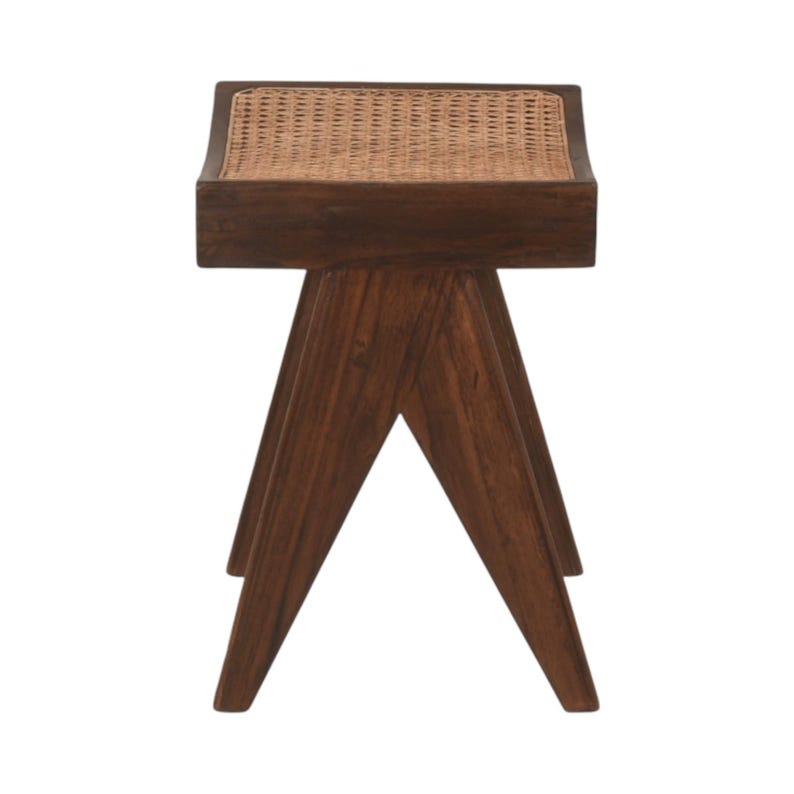 Rattan Stool – Handwoven Cane & Solid Wood Accent Stool for Home Décor