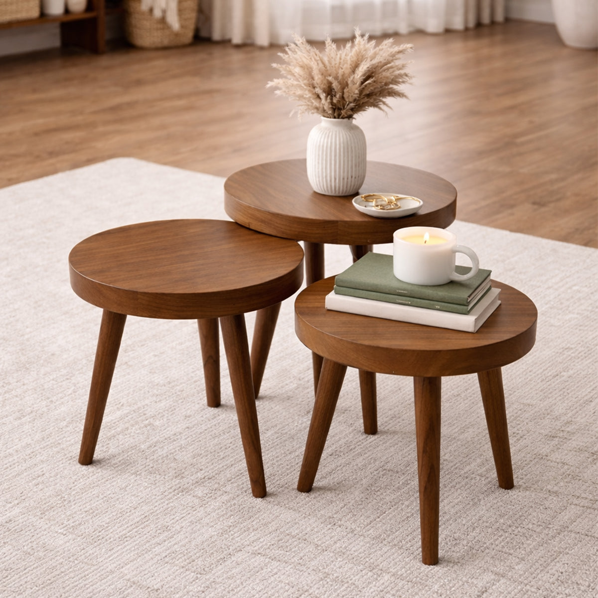 Solid Wood Nesting Tables – Handcrafted Sheesham Wood Side Tables