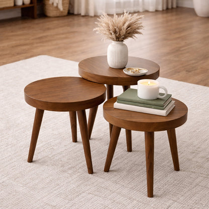 Solid Wood Nesting Tables – Handcrafted Sheesham Wood Side Tables