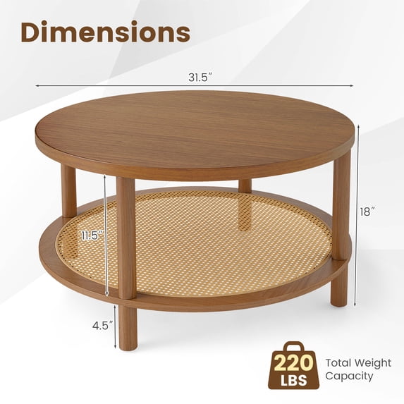 Costway 2-Tier Rattan Coffee Table