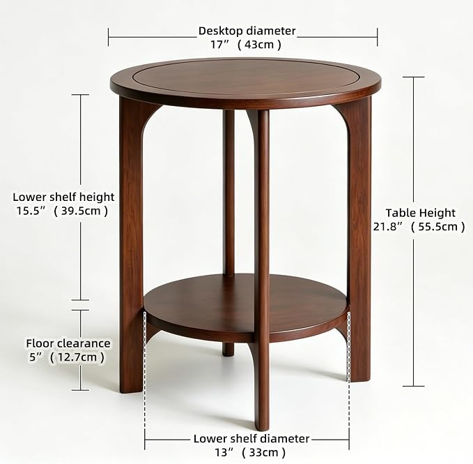 Black Solid Wood Round Side Table for Living Room