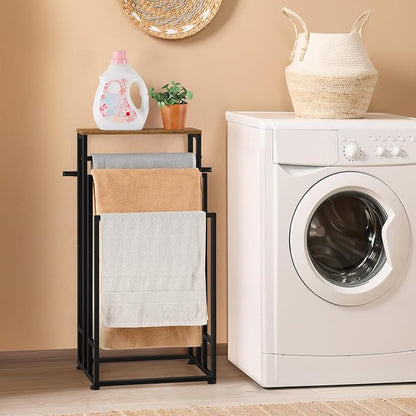 Freestanding 3-Tier Towel Rack – Metal Towel Stand with Wooden Shelf