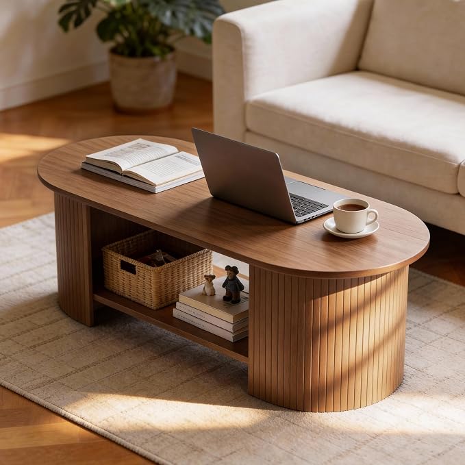 2-Tier Oval Coffee Table with Storage