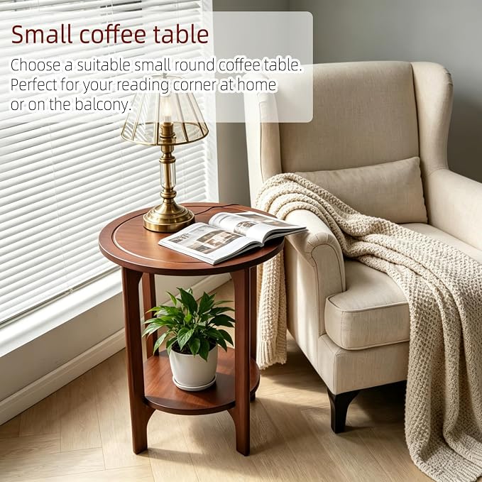 Black Solid Wood Round Side Table for Living Room