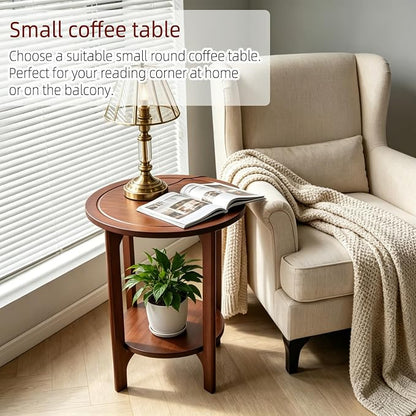 Black Solid Wood Round Side Table for Living Room