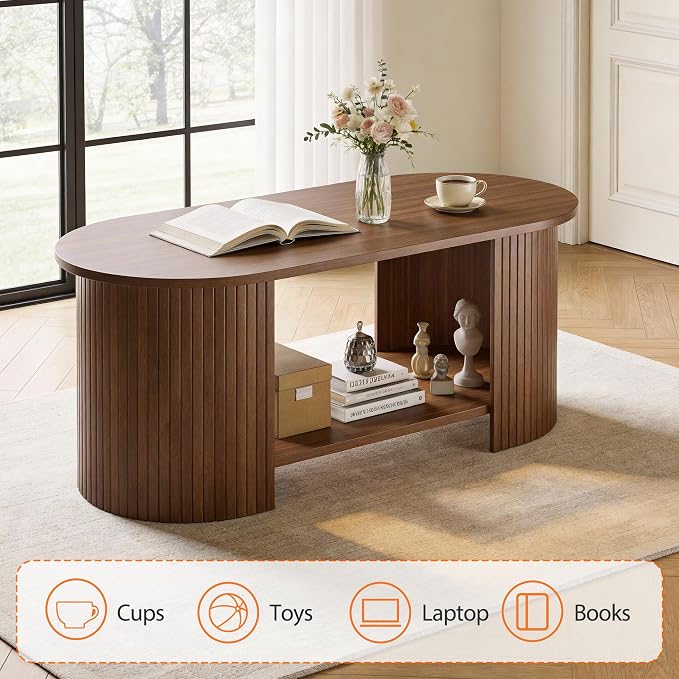 2-Tier Oval Coffee Table with Storage