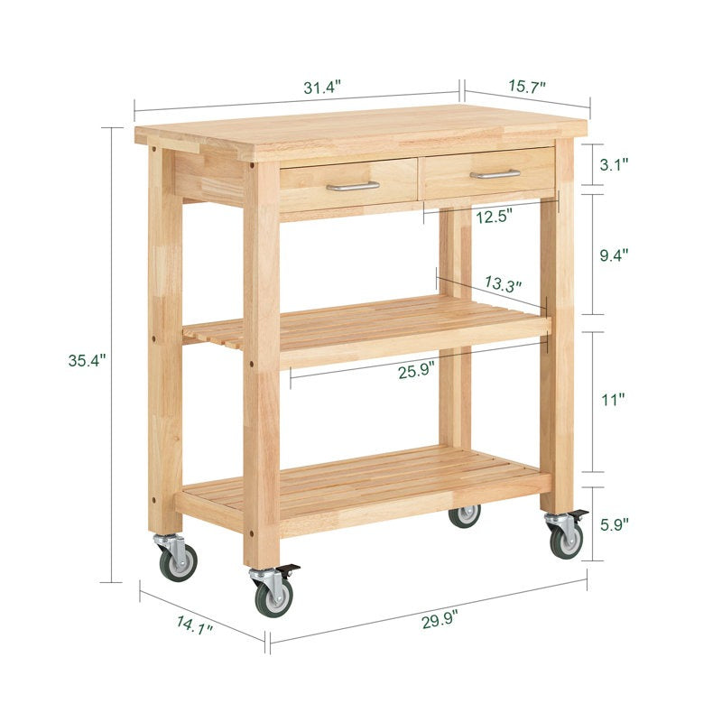 Andwele Wood Kitchen Bar Cart with Wheels – Rustic Mobile Serving & Storage Trolley