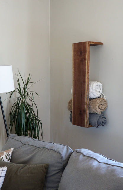 Live Edge Sheesham Waterfall Shelf – Handmade Solid Wood Towel Shelf & Wall Display