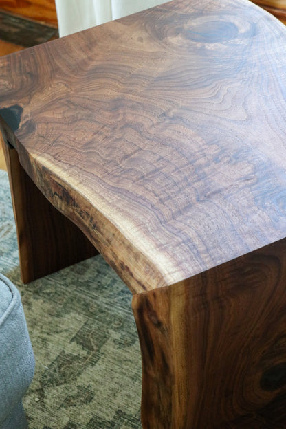Live Edge Sheesham Waterfall Side Table – Solid Wood Coffee / End Table with Natural Edge