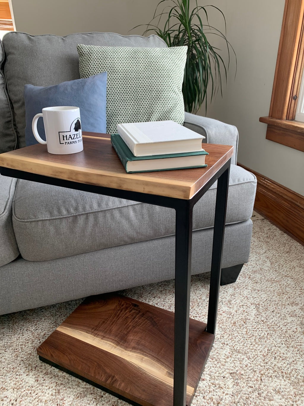 Floor Shelf Live Edge Sheesham Wood C Table – Solid Wood Sofa Side Table with Storage