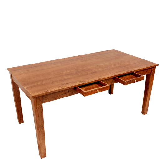 6 Seater Solid Wood Dining Table with 2 Drawers | Handmade Wooden Dining Set