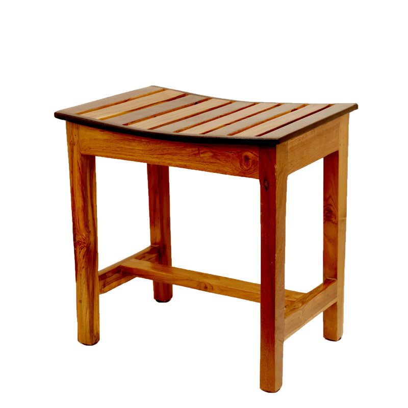 Curved Rectangle Solid Wood Stool | Handmade Wooden Accent Stool
