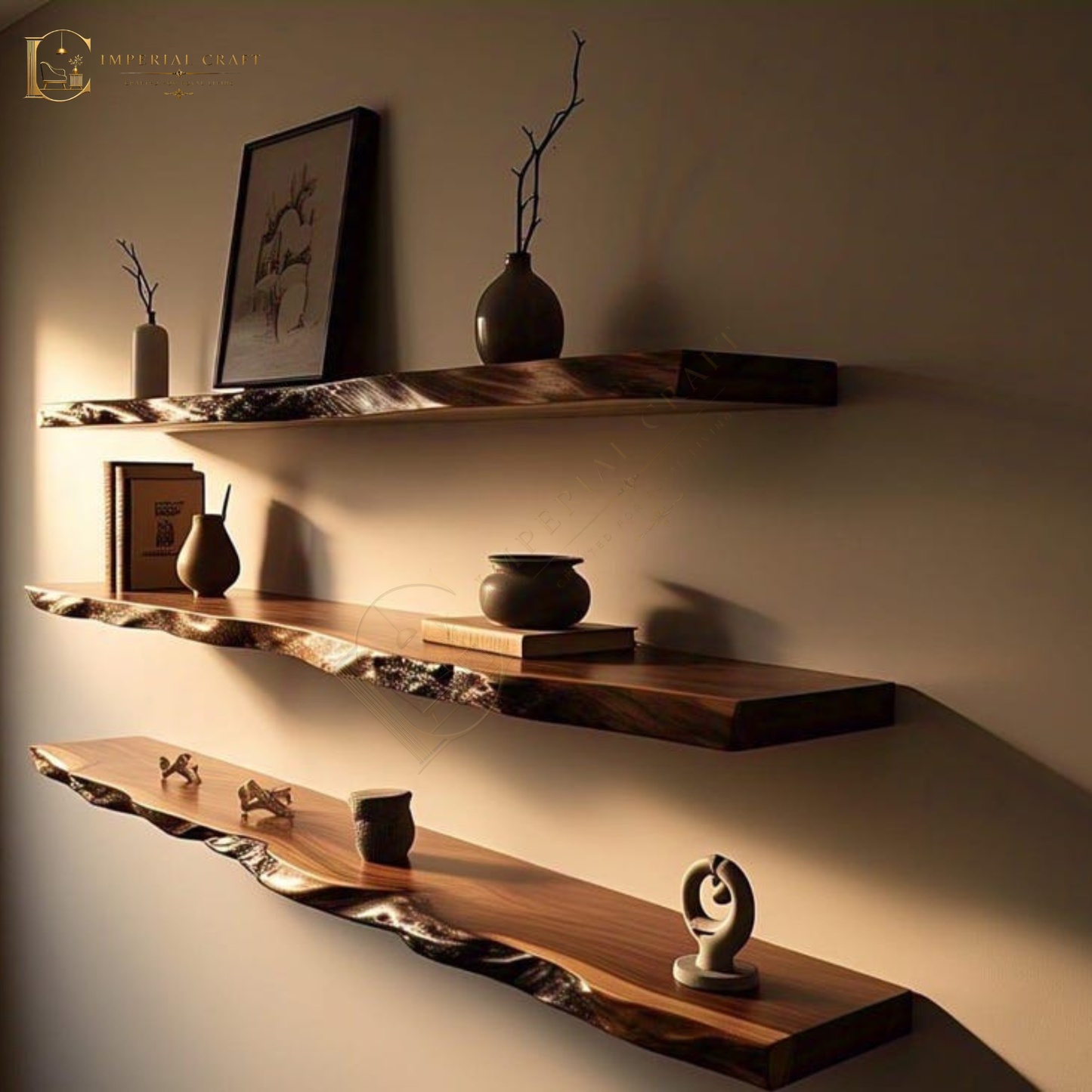 Live Edge sheesham Floating Wall Shelves – Modern Solid Wood Shelf with Easy Installation & Hardware