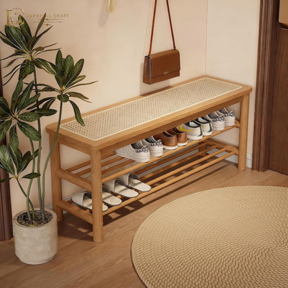 Rattan Shoe Rack Bench, 3 Tier Shoe Storage Bench