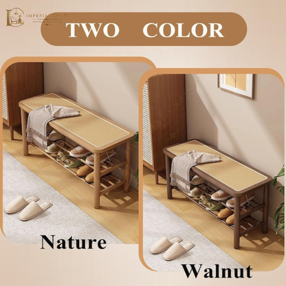 Rattan Shoe Rack Bench, 3 Tier Shoe Storage Bench