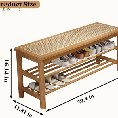 Rattan Shoe Rack Bench, 3 Tier Shoe Storage Bench