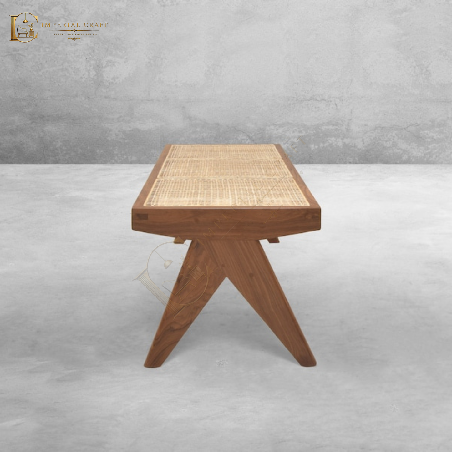 Solid Wood with Rattan Caning Stool – Handcrafted Cane Accent Stool for Home Décor