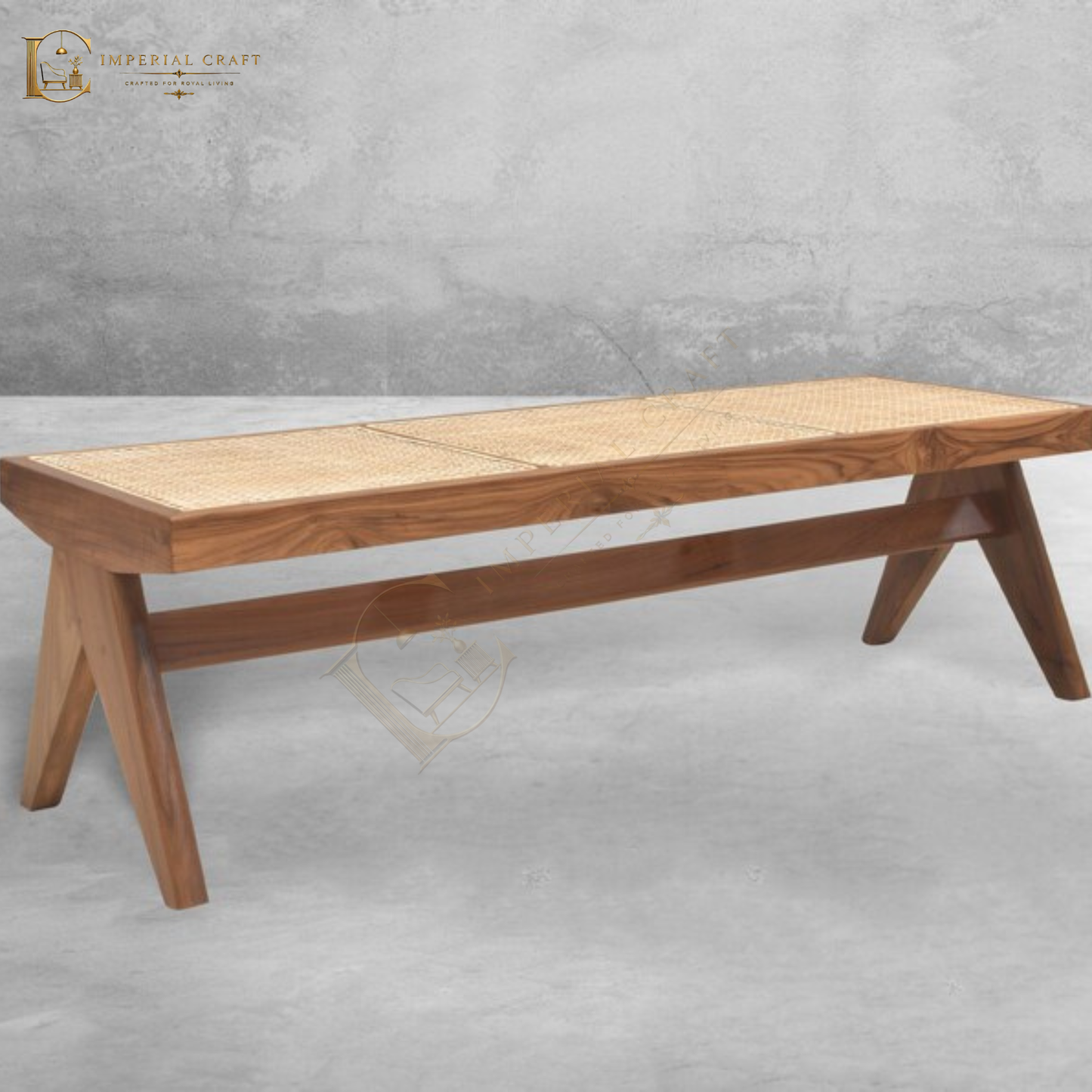 Solid Wood with Rattan Caning Stool – Handcrafted Cane Accent Stool for Home Décor