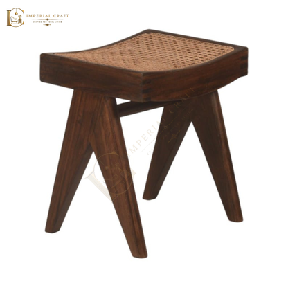 Rattan Stool – Handwoven Cane & Solid Wood Accent Stool for Home Décor