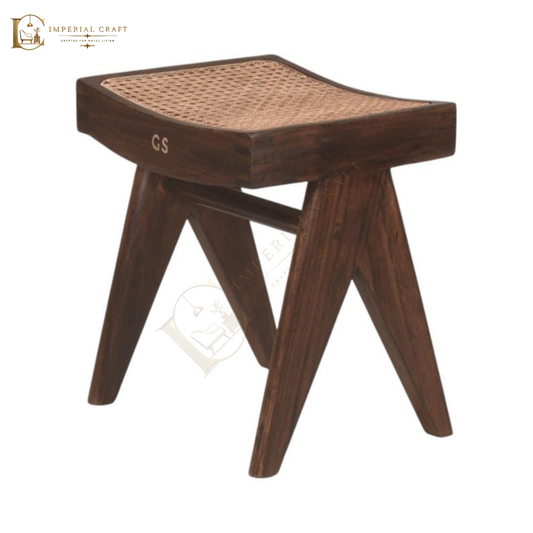 Rattan Stool – Handwoven Cane & Solid Wood Accent Stool for Home Décor