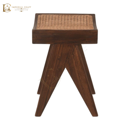 Rattan Stool – Handwoven Cane & Solid Wood Accent Stool for Home Décor