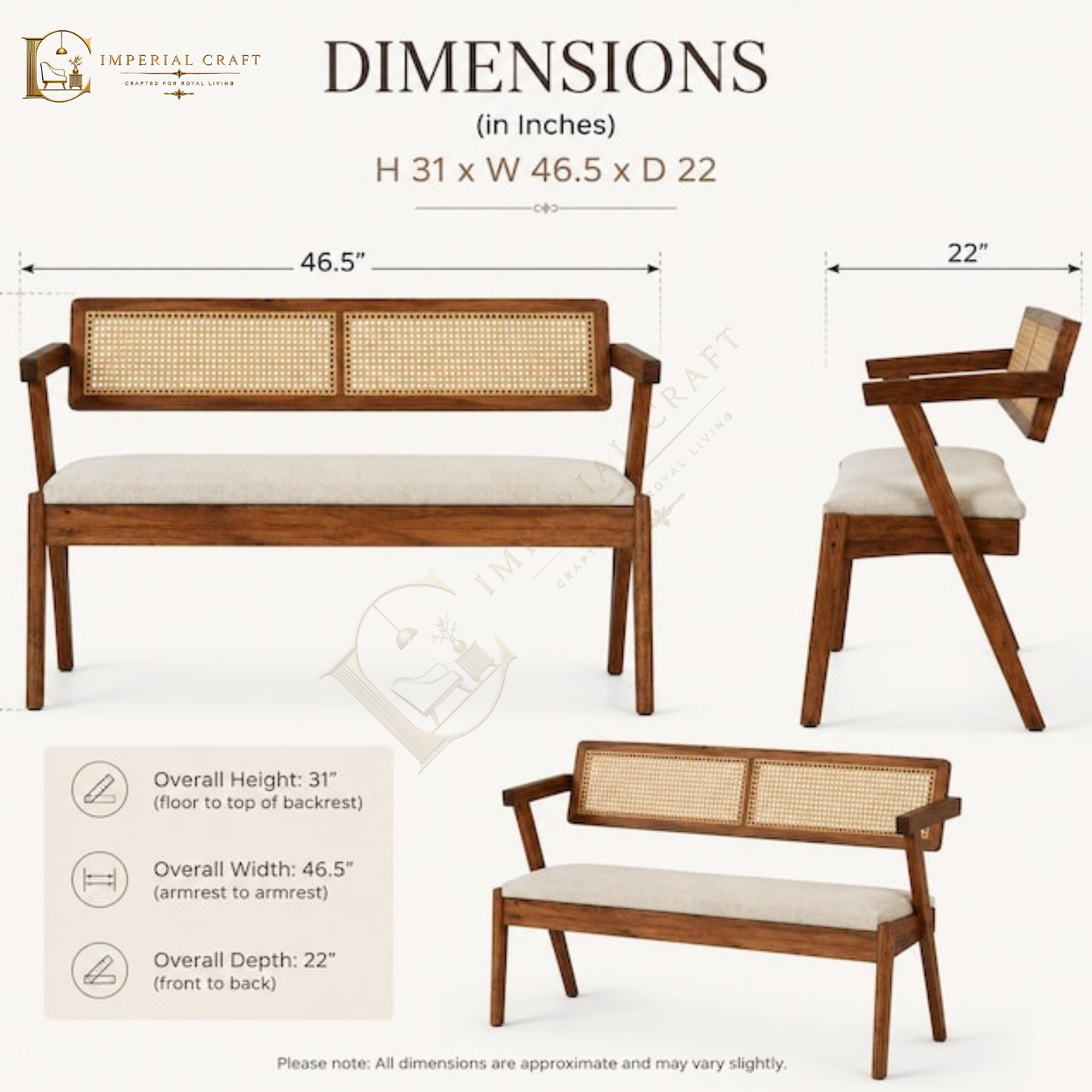 Solid Wood Bench with Cane Back