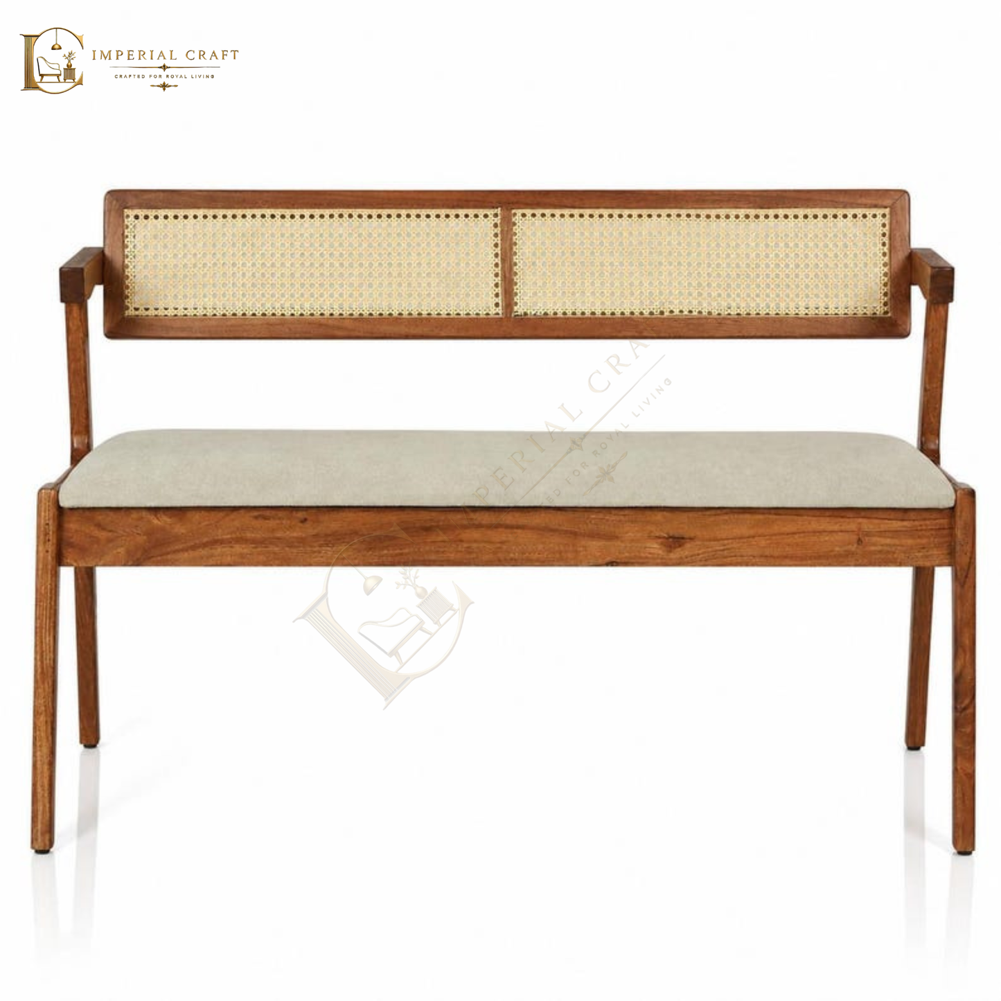 Solid Wood Bench with Cane Back