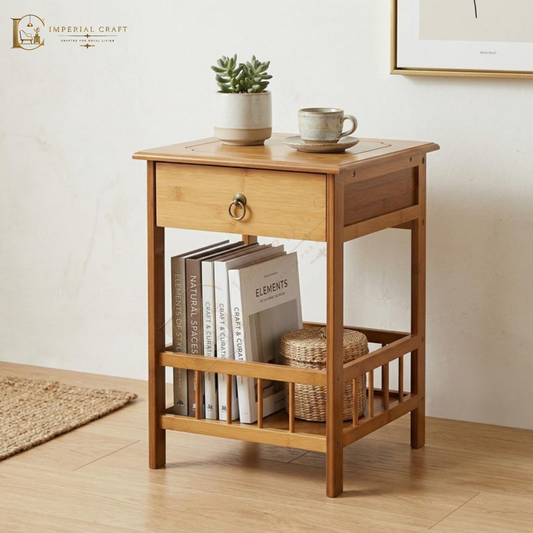 Solid wood Nightstand with Drawer | Boho Bedroom Side Table Storage Plant Stand