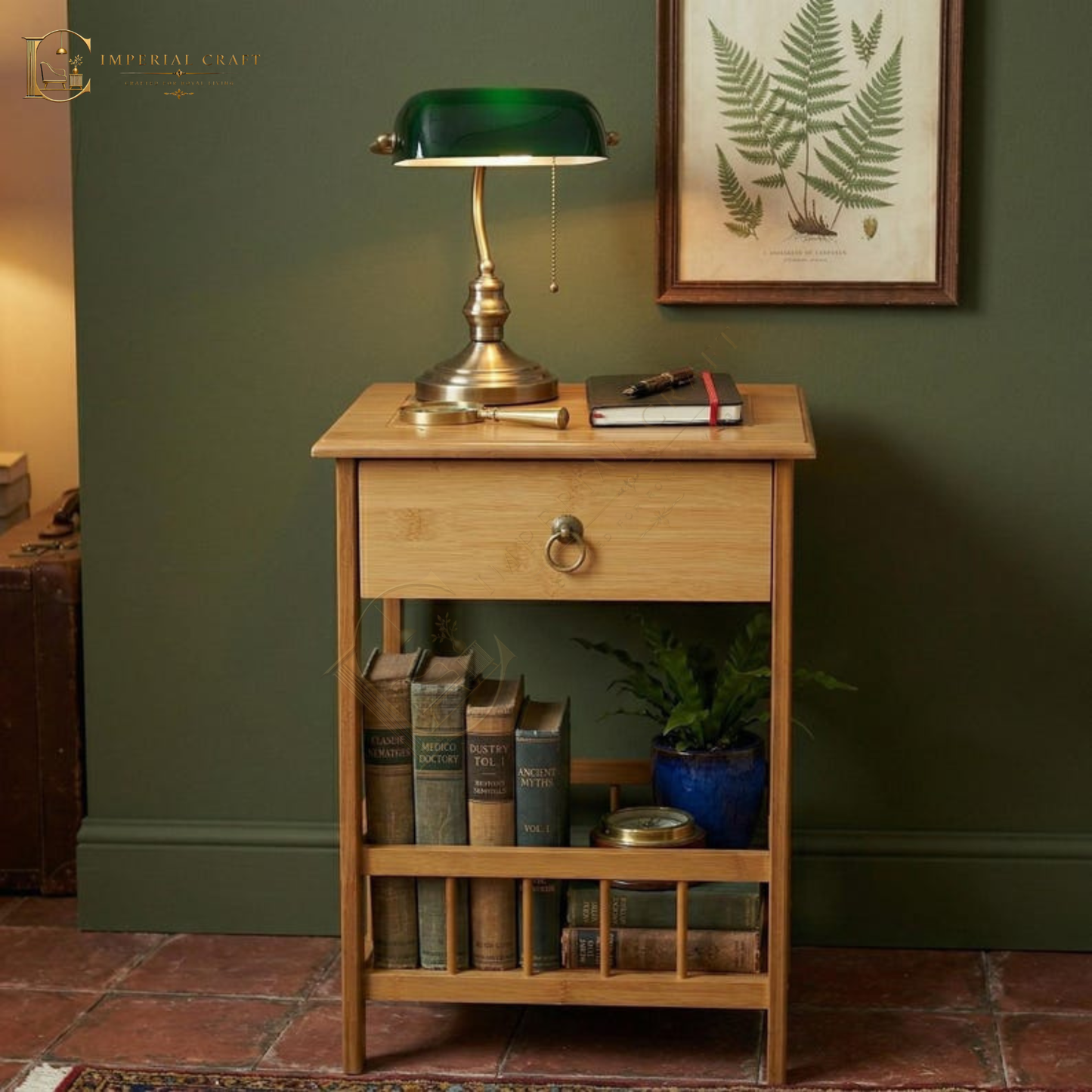 Solid wood Nightstand with Drawer | Boho Bedroom Side Table Storage Plant Stand