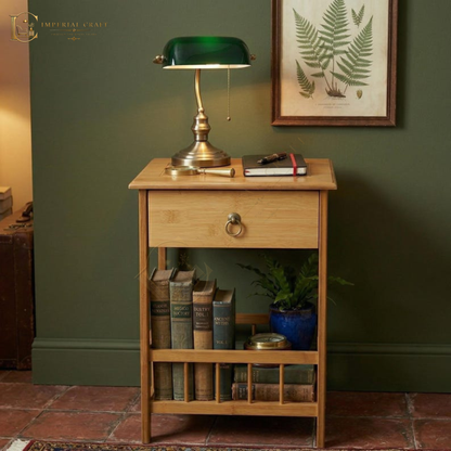Solid wood Nightstand with Drawer | Boho Bedroom Side Table Storage Plant Stand