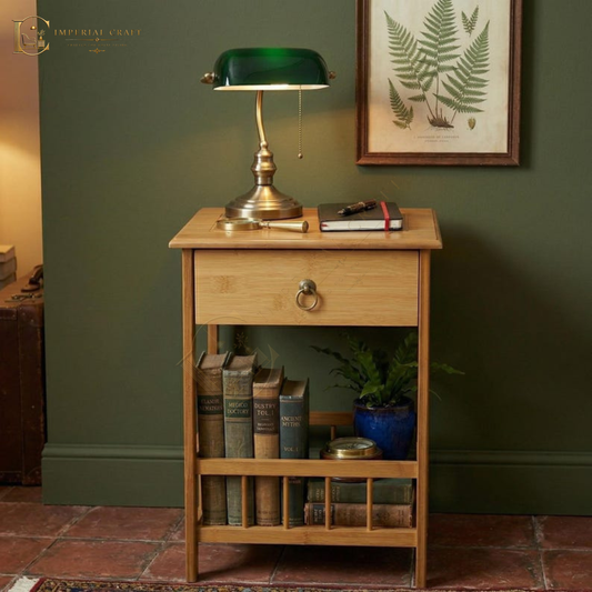 Solid wood Nightstand with Drawer | Boho Bedroom Side Table Storage Plant Stand