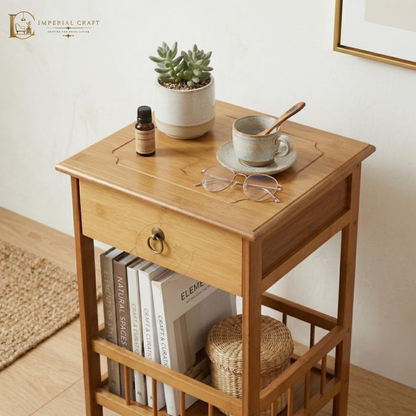 Solid wood Nightstand with Drawer | Boho Bedroom Side Table Storage Plant Stand