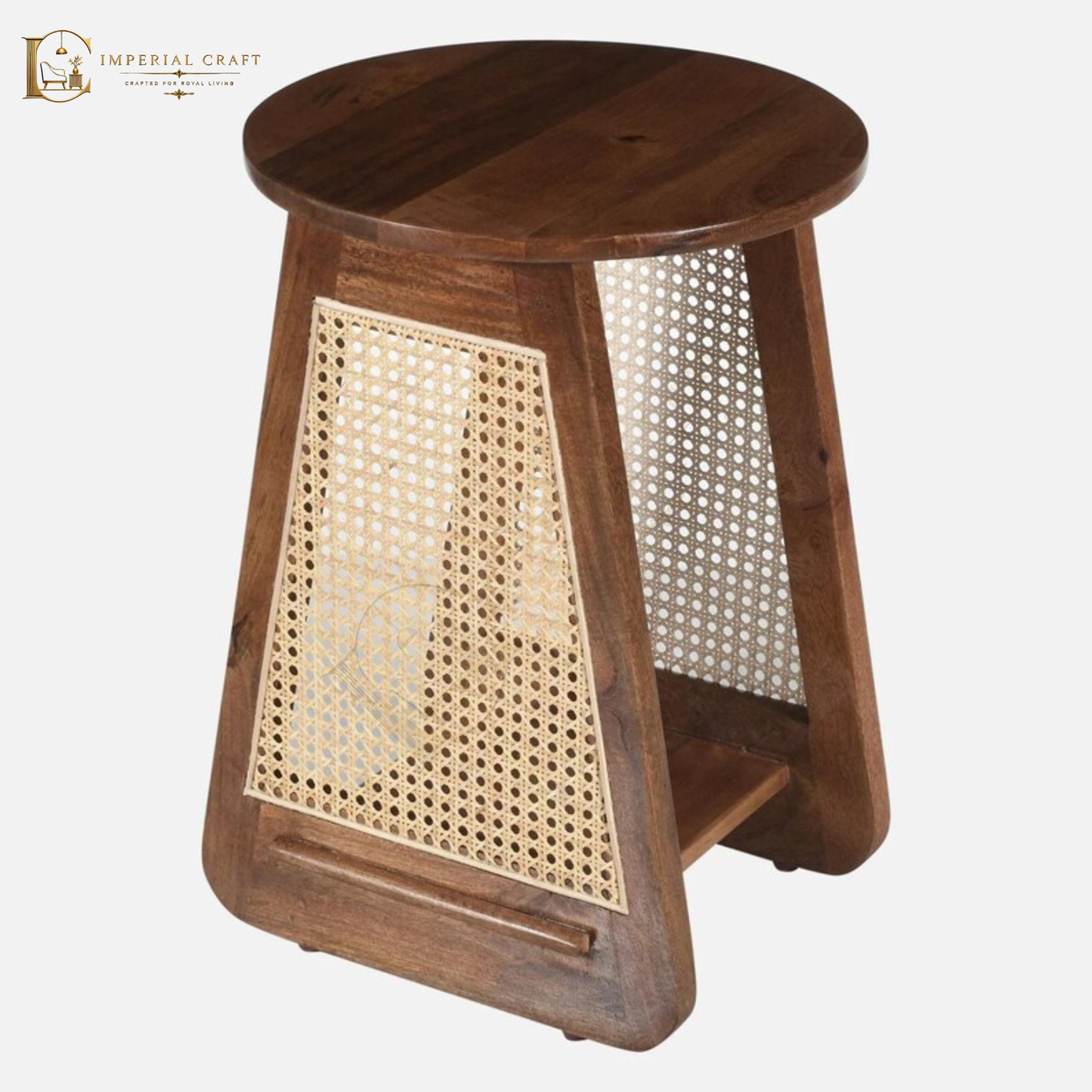 Cane Side Table – Round Top Sheesham Wood & Rattan Handcrafted Accent Table