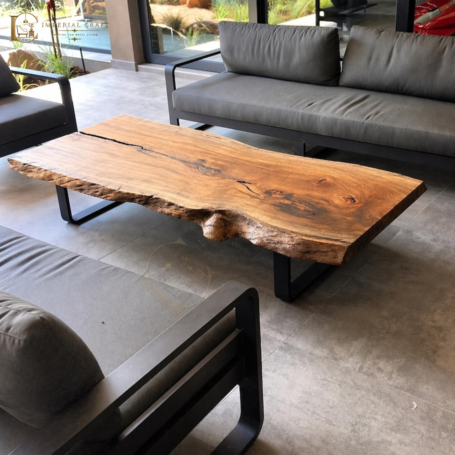 Live Edge Central Coffee Table, Modern Handmade Furniture Solid Wood Rustic Coffee Table | Natural Edge Slab Table | Large Coffee Table