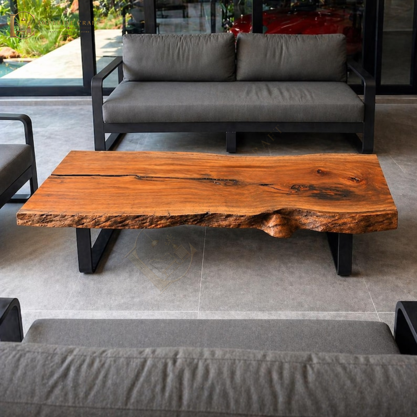 Live Edge Central Coffee Table, Modern Handmade Furniture Solid Wood Rustic Coffee Table | Natural Edge Slab Table | Large Coffee Table