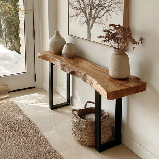 Handmade Sheesham Wood Console Table – Rustic Solid Wooden Hallway & Entryway Table