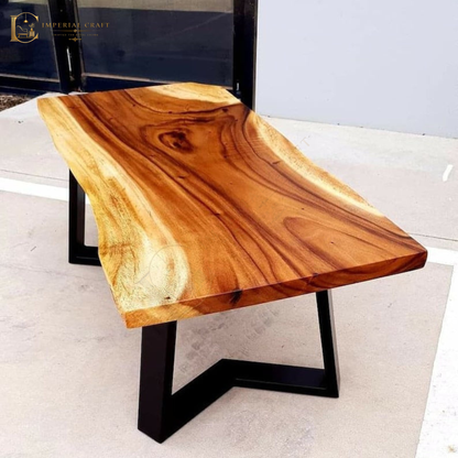 Live Edge Coffee Table with Black Stainless Steel Legs – Handmade Solid Wood Coffee Table | Modern Rustic Center Table | Bespoke Live Edge Tea Table